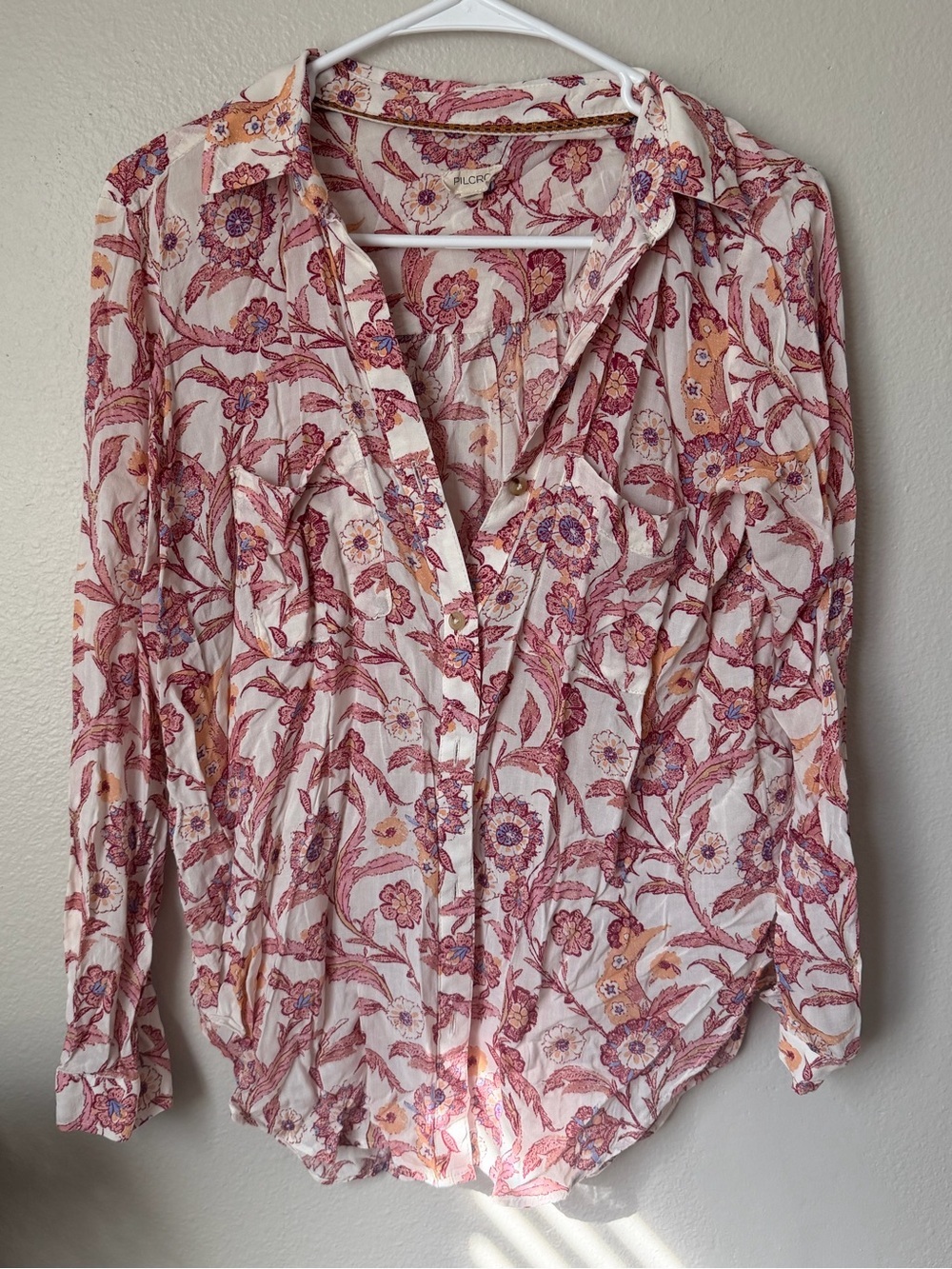 Anthro Pilcro Lightweight Relaxed Romy Boho Floral Paisley Button Down Shirt XS